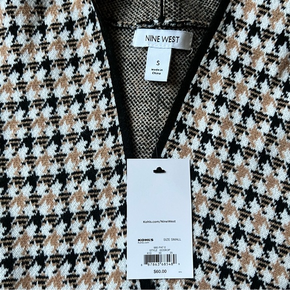NEW! NINE WEST houndstooth open front long cardigan sweater with pockets Small - Picture 5 of 7